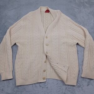 Vintage Sears Sweater Mens XL‎ Beige Kings Road Cardigan Knit 70s